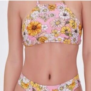NWT Forever 21 retro floral high neck bikini top S
